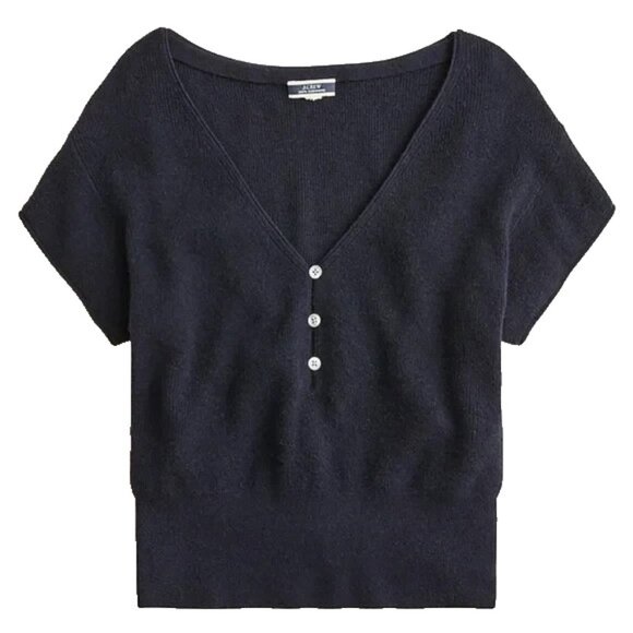 NWT J.Crew Featherweight Cashmere V-neck T-shirt in Ink Navy Sweater M - Picture 1 of 5